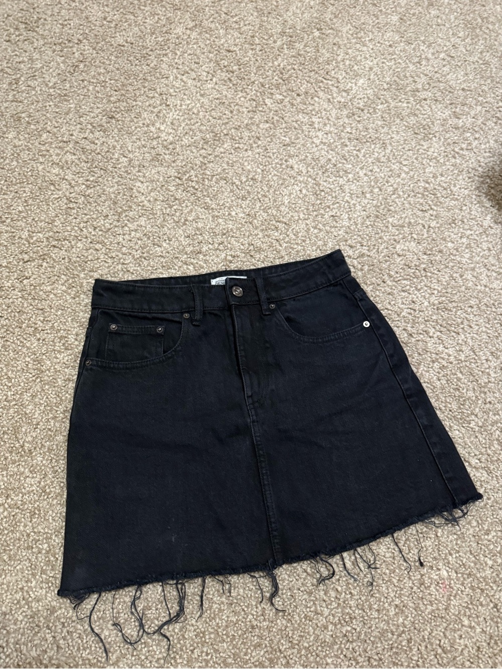 Zara Black Frayed Hem Mini Denim Skirt